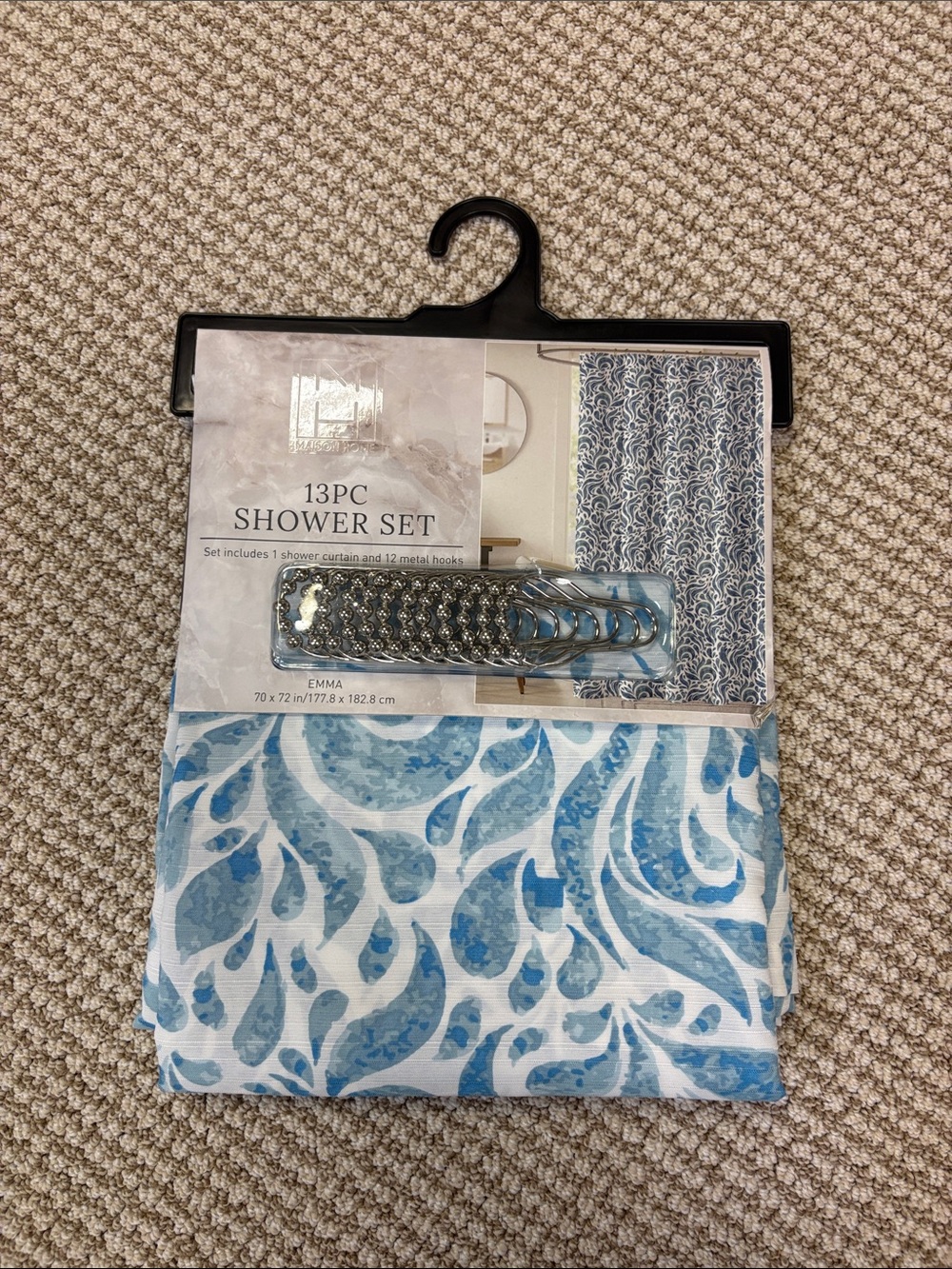 NWT 13PC Blue Shower Curtain Set